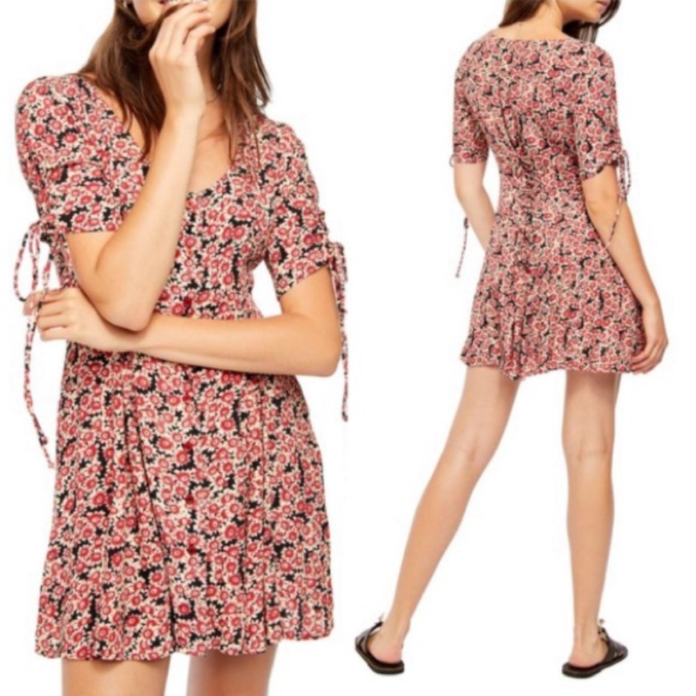 Free People Laced Up Floral Mini Dress With Pockets